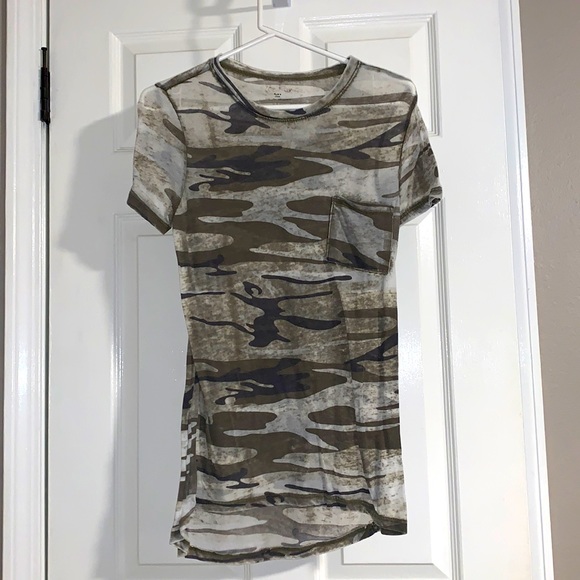 Army green fatigue scoop neck, short sleeve, some what sheer,  shirt size small - Picture 2 of 4